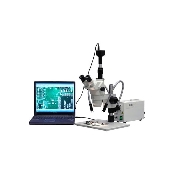 AmScope ZM-1TW3-FOD-M 2X-225X Trinocular Stereo Zoom Microscope with Large Stand & 1.3MP Camera